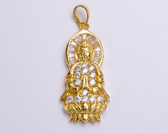 Micro Pave Gold Amitabha Buddha necklace pendant statue, Buddhism jewelry necklace Charm for women AA-486