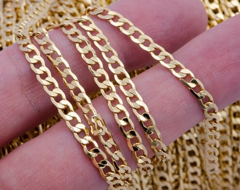 24K Gold Filled Unfinished Dainty Miami Flat Curb Chain by Yard, Wholesale Bulk Roll Curb Chain For Jewelry Making | ROLL-736