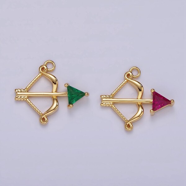 14K Gold Filled Fuchsia, Green CZ Arrow Bow Archery Open Charm | AG531 AG532