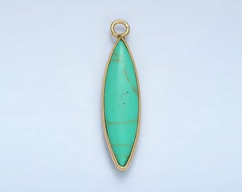 14k gold filled turquoise green gemstone oval surf board charm pendant bezel cut beaded charm | ag889