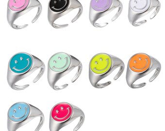 Silver Smiley Ring Etsy