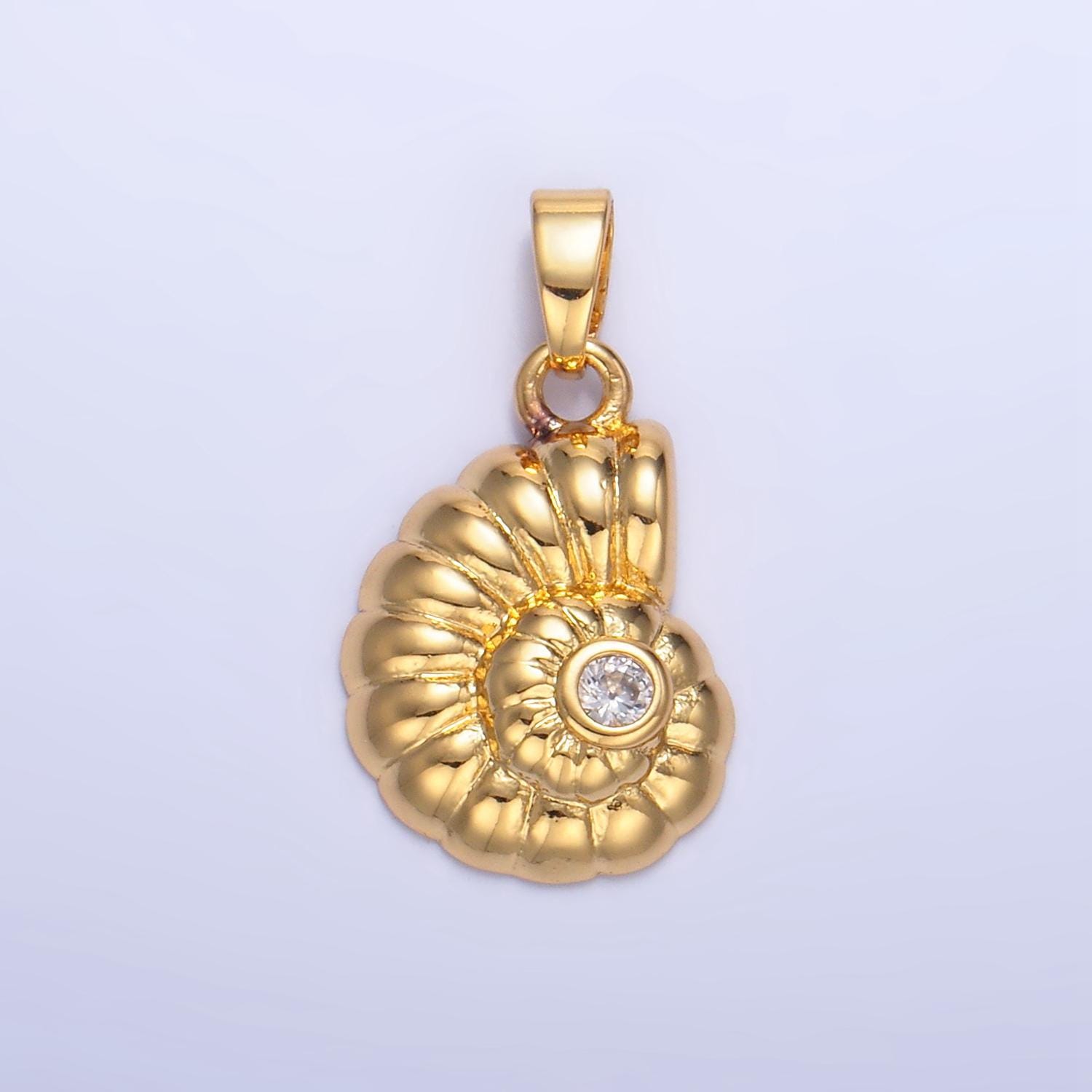 Cz line textured 24k gold filled ocean sea shell pendant | aa-1046
