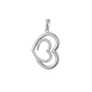 1pc white gold  micro pave cz heart pendant charm, link heart micro pave cz pendant charm, white  pendant, for diy jewelry