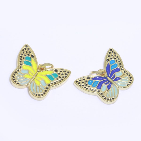 1x Enamel Monarch Butterfly Gold Filled Butterfly Pendant Mariposa Animal Lover Necklace Pendant Charm Designer Colorful Jewelry Making