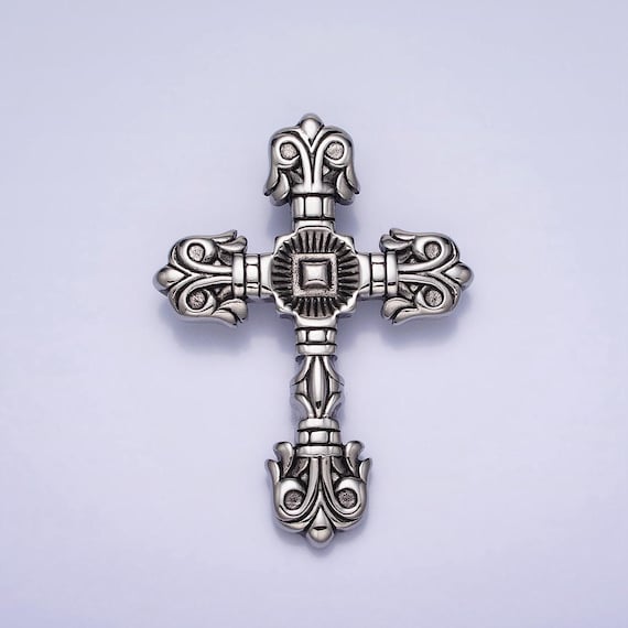 Stainless Steel Geometric Engraved Religious Cross Pendant in 