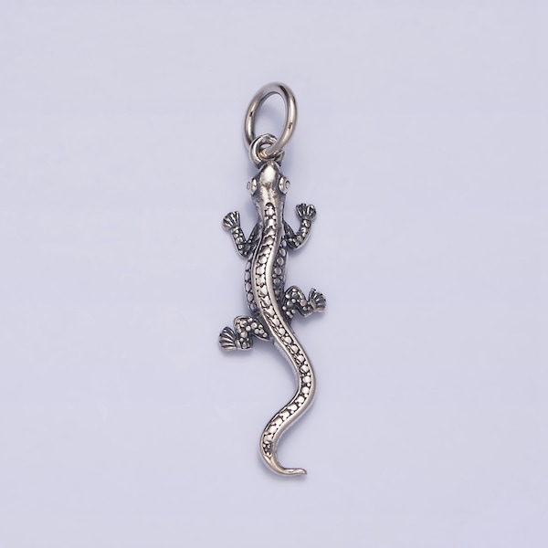 S925 Sterling Silver Lizard Necklace Charm, Gecko Necklace Pendant, Sterling Silver Bracelet Charm, Salamander Charm sl-293