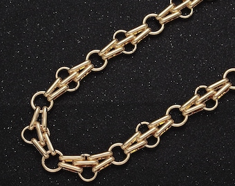 24k gold filled designed rolo multiple oblong link unfinished jewelry making yard chain in gold & silver | roll-1124, roll-1193