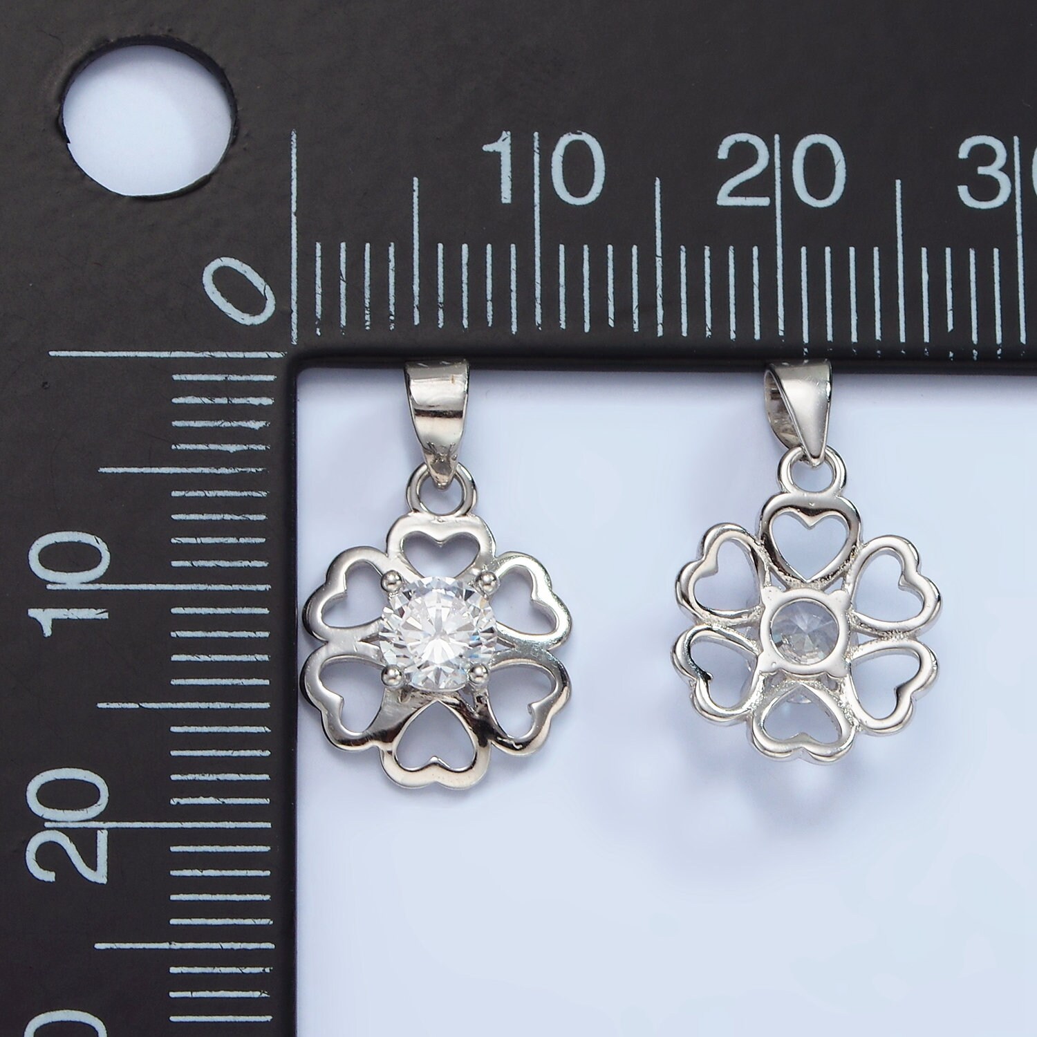 S925 Sterling Silver Clear CZ Open Heart Petal Flower