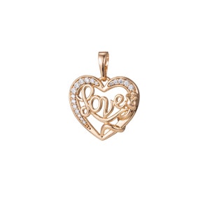 1pc 18k Gold  Micro Pave CZ Heart Pendant Charm, Love Heart Micro Pave CZ Pendant Charm,  Pendant, For DIY Jewelry