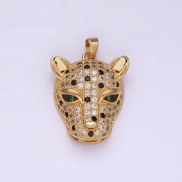 Delicado pingente de leopardo/pantera em ouro 14k com microcravação pavé para confecção de joias DIY, ideal para colares e pulseiras. Código: n1819
