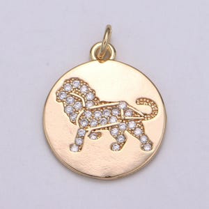 Löwe Sternzeichen Gold Charms, Löwe Gold Anhänger, Münz Charms, Medaillon Charms, Anhänger, chgf-2066