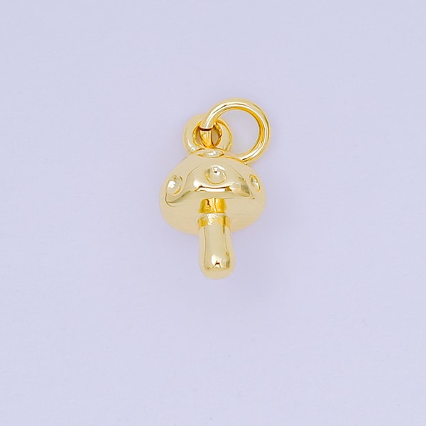 24K Gold Filled 10mm Tiny Forest Mushroom Multidimensional 3D Charm | AH-683