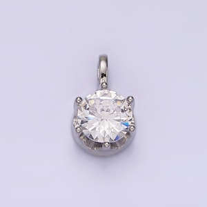 Clear cubic zirconia silver pendant, solitaire clear cubic charm for easy self-making jewelry dangle pendant necklace n-1817