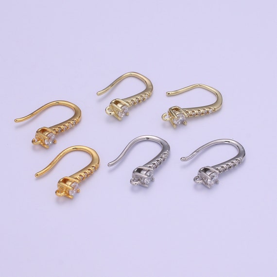 1 Pair Gold Fish Hook Earrings Ear Wires French Hooks 15.5x9.5mm Size 1  Pair Open Loop Micro Pave Cz Hook Earring Supply,l-235,l-236 L-237 -  UK