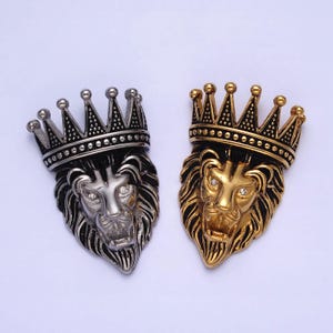 Stainless steel lion with crown pendant, heavy bold statement lion king head pendant, leo horoscope necklace charm hip hop j761