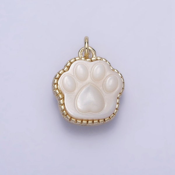 Double Sided Dog Paw Charm for Bracelet Necklace Earring Component White Shell Pearl Puppy Cat Bear Animal pendant Pet Jewelry Collar Charm