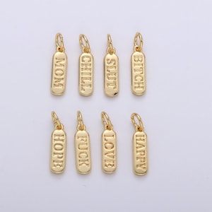 Dainty gold pill bar charm word love mom hope happy chill charm 14k gold filed charm for bracelet earring necklace d323-d330, d747
