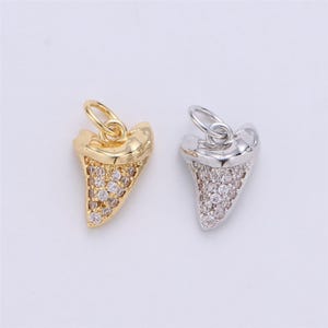Micro pave gold tiny small shark tooth charm for bracelet earring charm jewelry making supply 15x10mm i-280