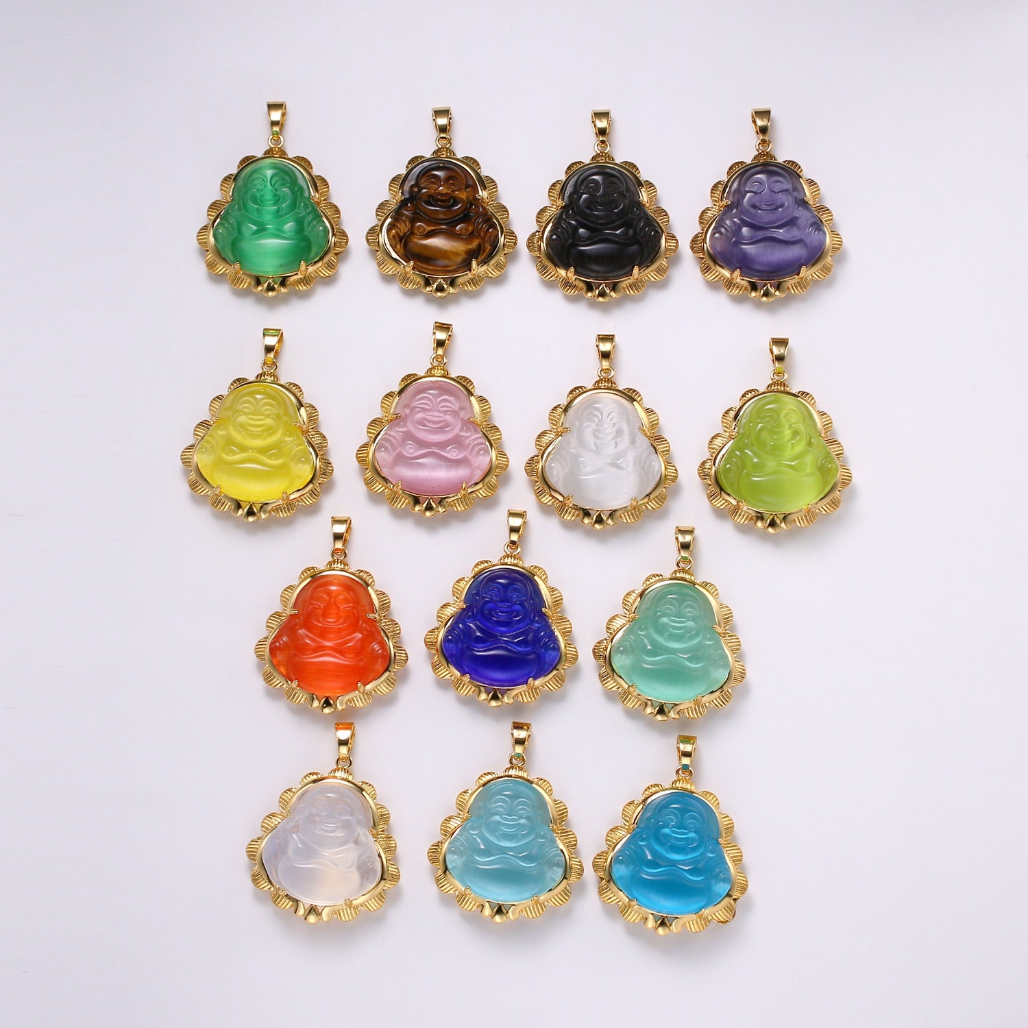 Gold Jade Buddha Pendant Gold Buddha Charm Yellow Clear Green Blue