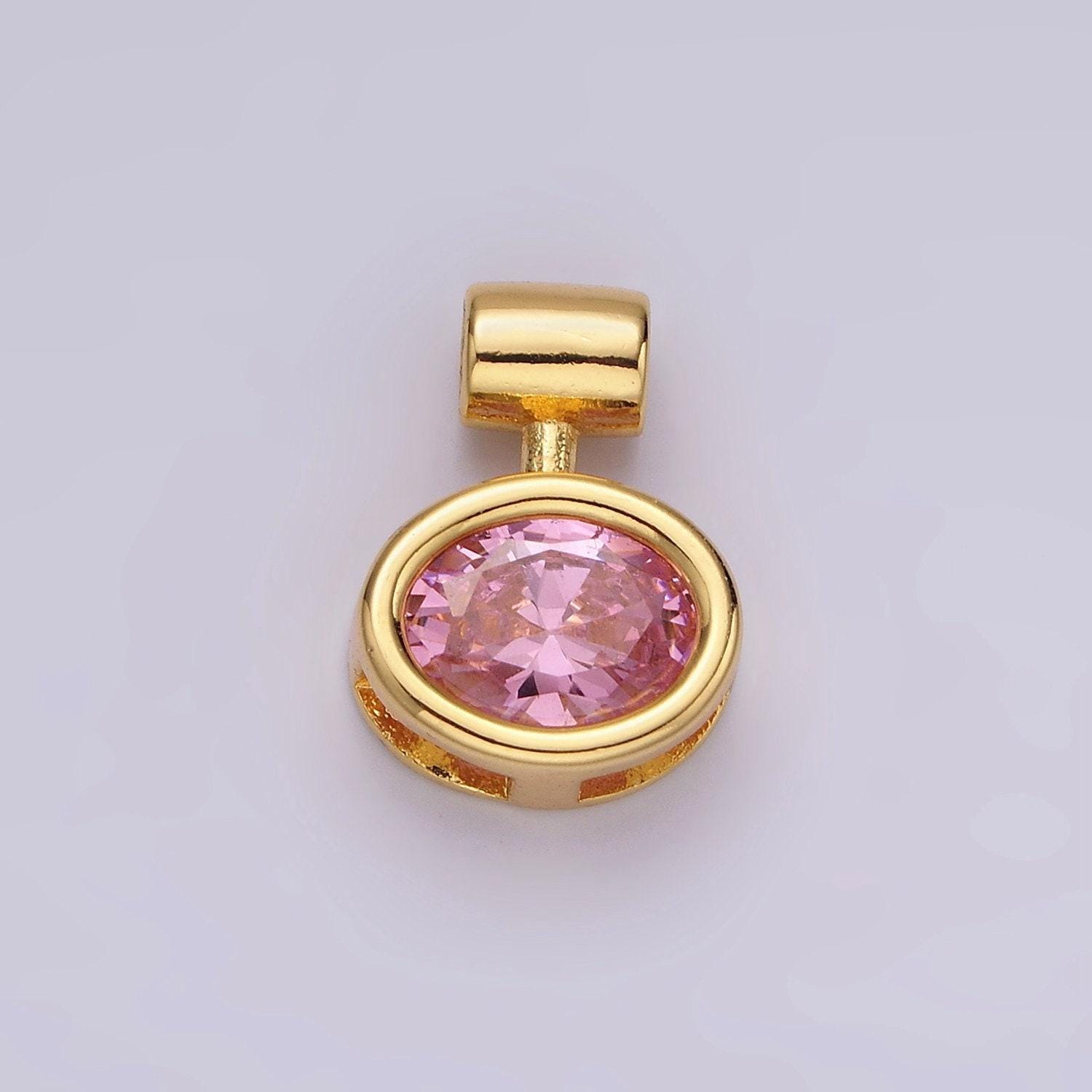 14k gold filled pink, clear oval bezel pendant | ac805 ac806
