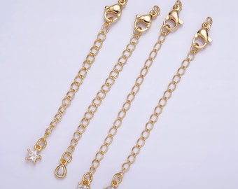 Extender 24k Gold Filled Chain with Lobster Clasp For DIY Bracelet Necklace Jewelry Making with CZ Charm Z-453