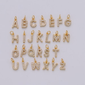 1pc Gold  CZ Micro Pave Initial Letter Charm, Dainty Letter Pendant, Cubic Alphabeth Charm, 9mm Micro Pave Letters 08