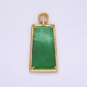 14K Gold Filled Jade Micro Paved CZ Bezel Charm | AG400