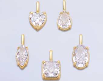 16k Gold Filled 19mm CZ Marquise Charm Heart Teardrop Square Oval Pendant for DIY Necklace Earrings Jewelry Making Supply | CHARMS-00824