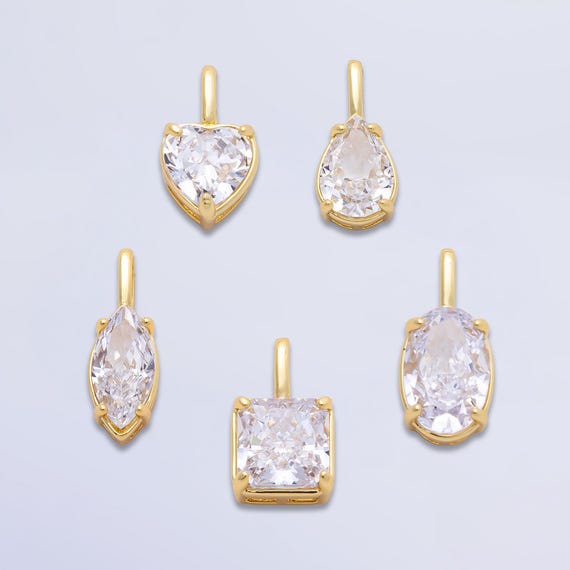 16k Gold Filled 19mm CZ Marquise Charm Heart Teardrop Square Oval Pendant for DIY Necklace Earrings Jewelry Making Supply | CHARMS-00824