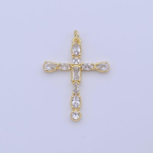 Cubic cross 36.8x25.4mm pendant, cross pendant, cz cross pendant, layered making necklace 24k gold filled cross charm c866