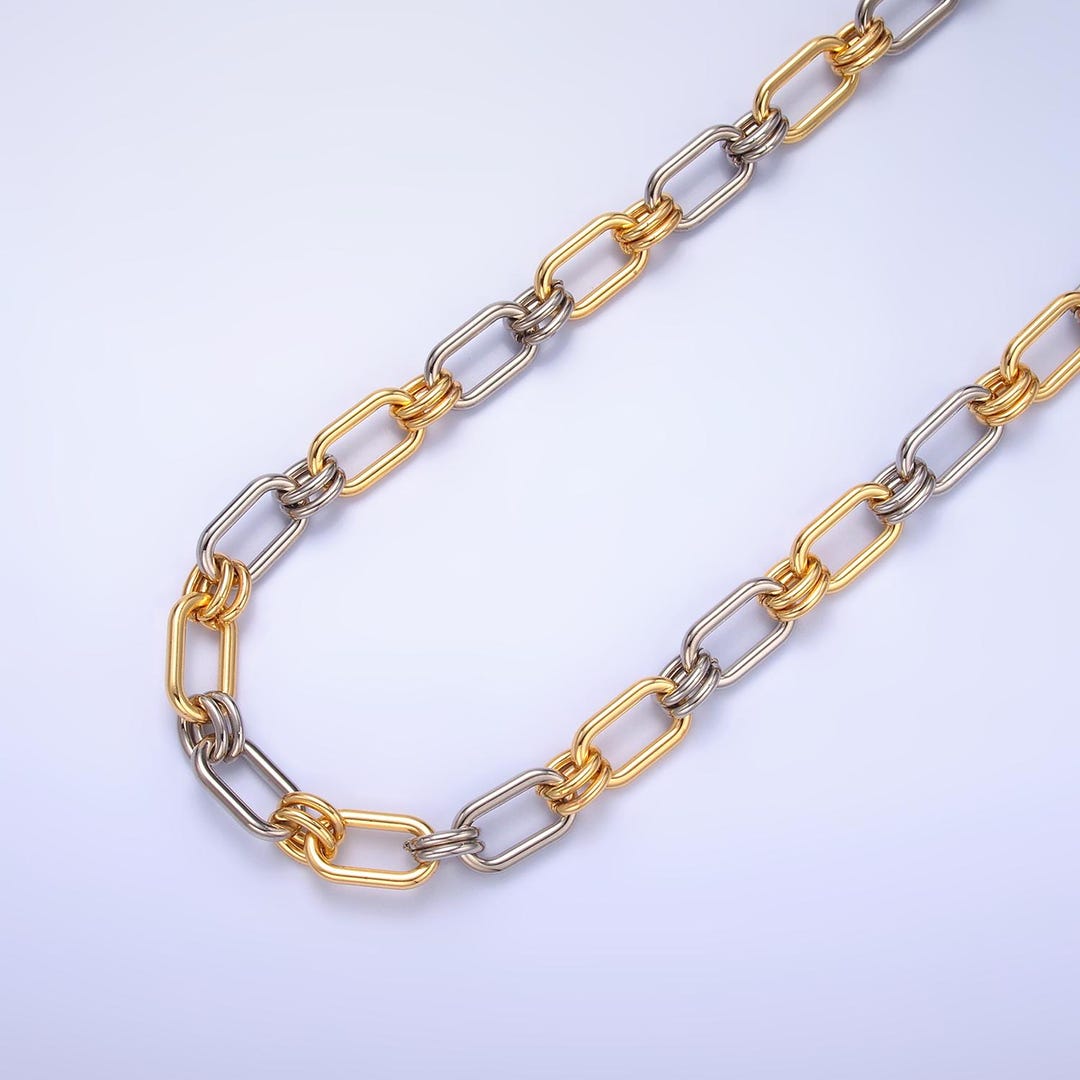 Mix Link Chain 24K Gold Filled Stadium W/ Unique Connector Chain by Yard Mix Metal ...