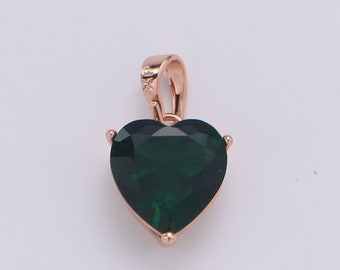 16x8mm Wholesale CZ Green Heart Gem Pendant Charm with 18K Gold-Filled Rose Gold Frame, Pendant for Necklace Bracelet Anklet Making J-167