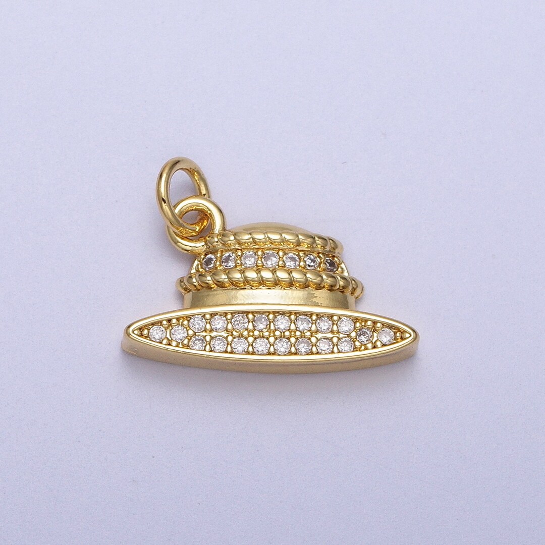 Micro Paved CZ Gold Bowler Fedora Hat Charm C029 Etsy