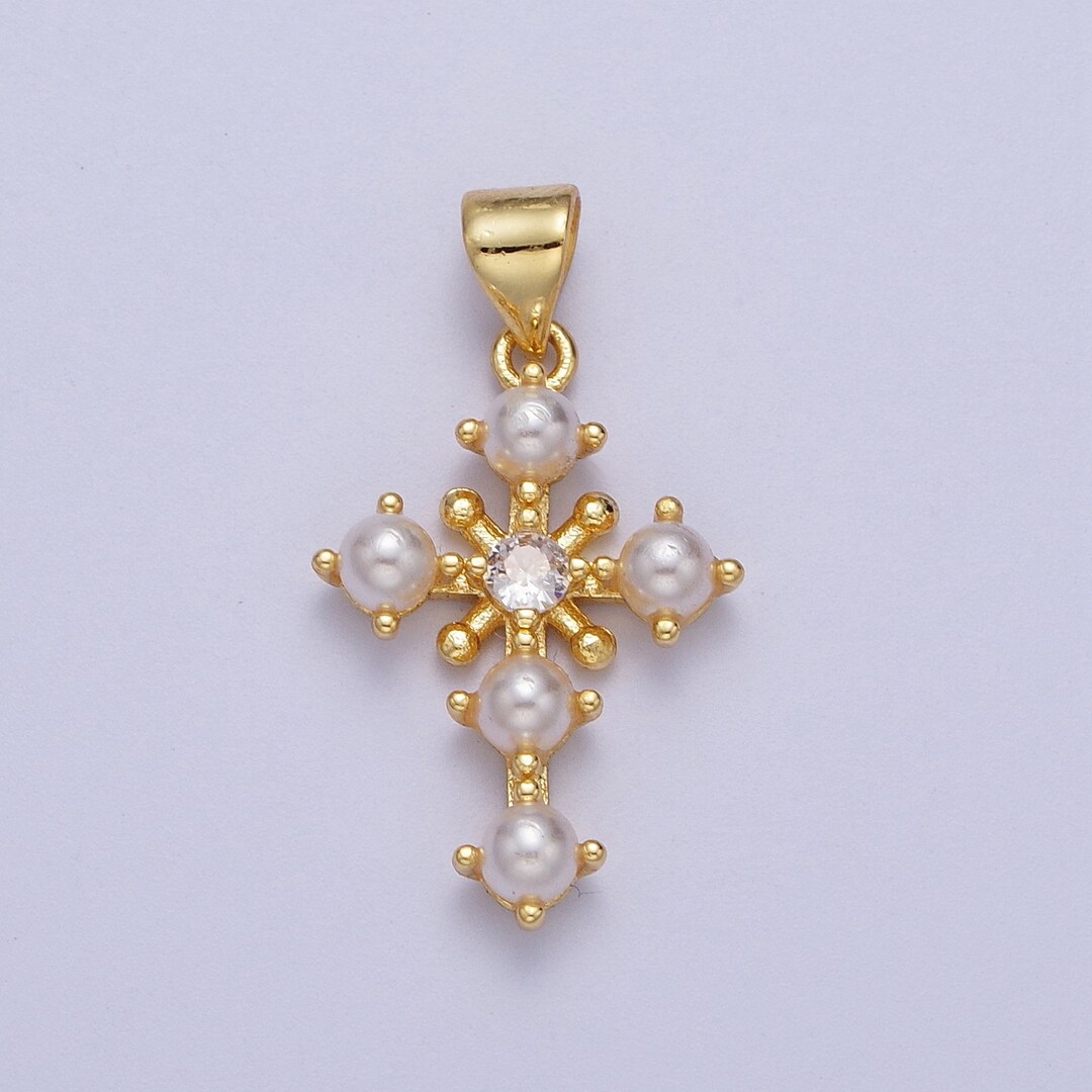 Mother of Pearl and CZ Crescent Gold Plated Necklace main image 1