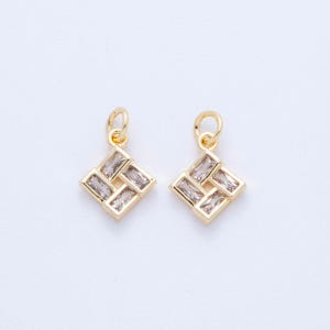 18K Gold Filled Rhombus Pendant Mini Geometric Tile Charm Bracelet Necklace for DIY Jewelry Making Supply AF-823