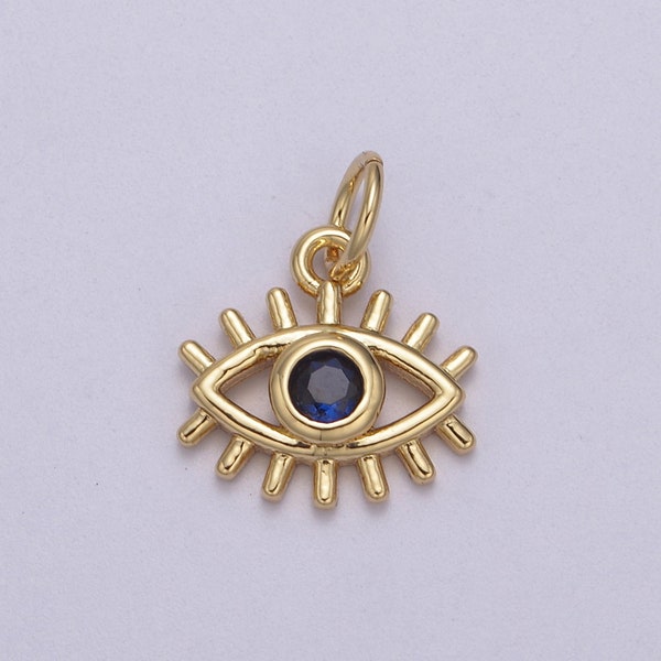 Micro Blue Cubic Zirconia Evil Eye Charm Gold Filled Tiny Pendant DIY Small Amulet Piece N-877