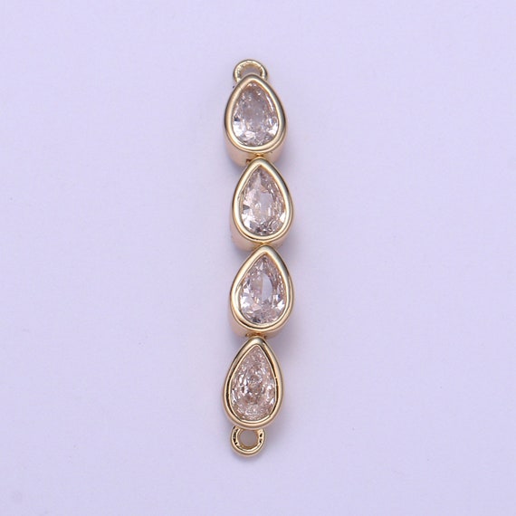 Gold Micro Pave CZ Bracelet Connector, Link Chain Connector, Bracelet Tear Drop Connector, CZ Link Connector for Jewelry Making F728