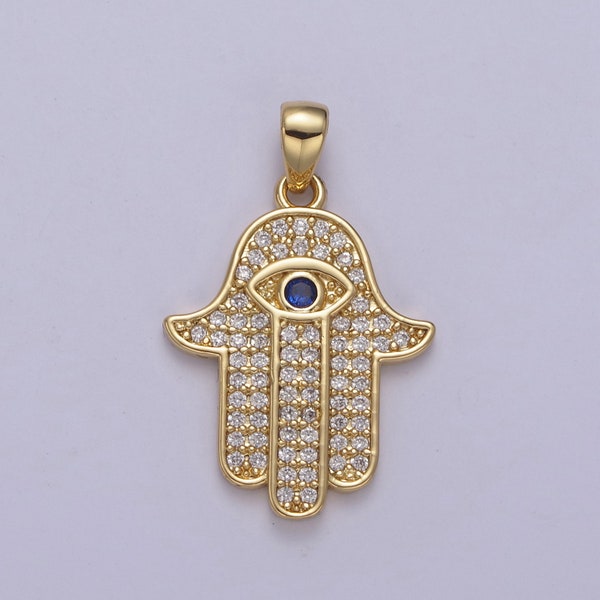 Dainty Gold Filled Hamsa Hand Pendant, Micro CZ Pave | DIY Fashion Jewelry Charm for Necklace Bracelet Earring | N-545