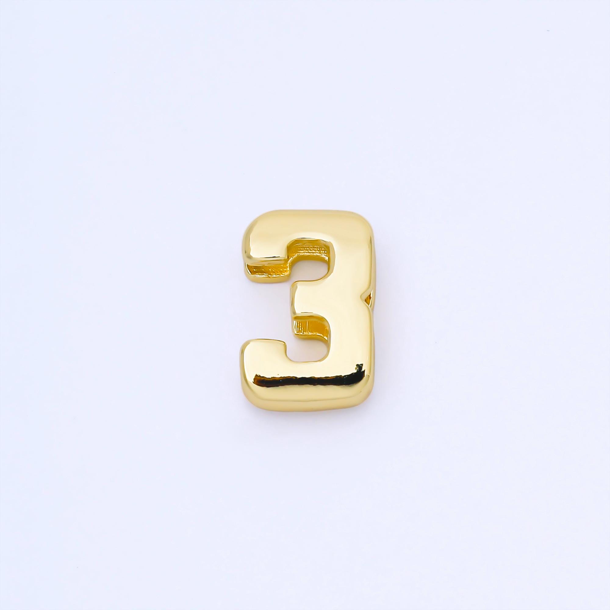24k Gold Filled Varsity Number Beads Charm Sport Number Spacer 3D Gold ...