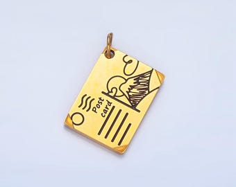 Pvd gold Mountain post card black enamel out-line, stainless steel travel charm | p-1338