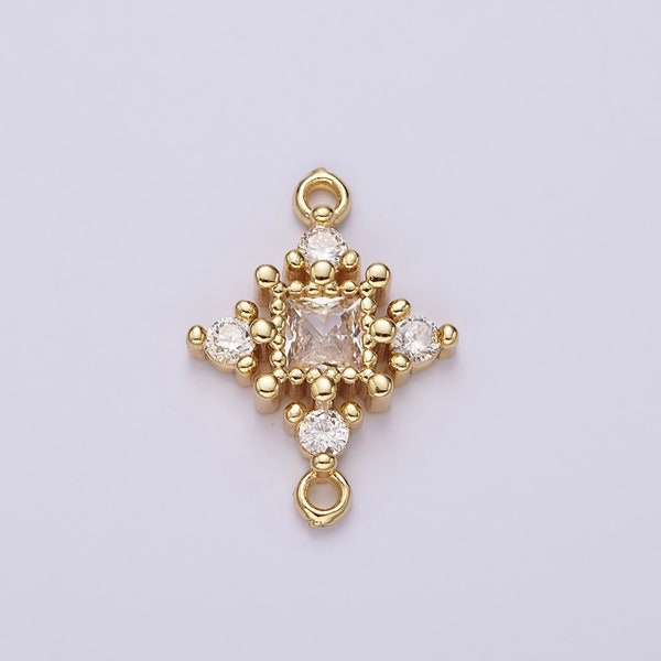 14K Gold Filled Clear CZ Square Dotted Open Rhombus Celestial Star Connector | G791