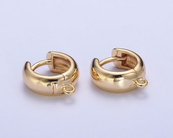 1 pair 24k gold plated round one touch earring, round minimalistic hoop jewelry earring | l-817