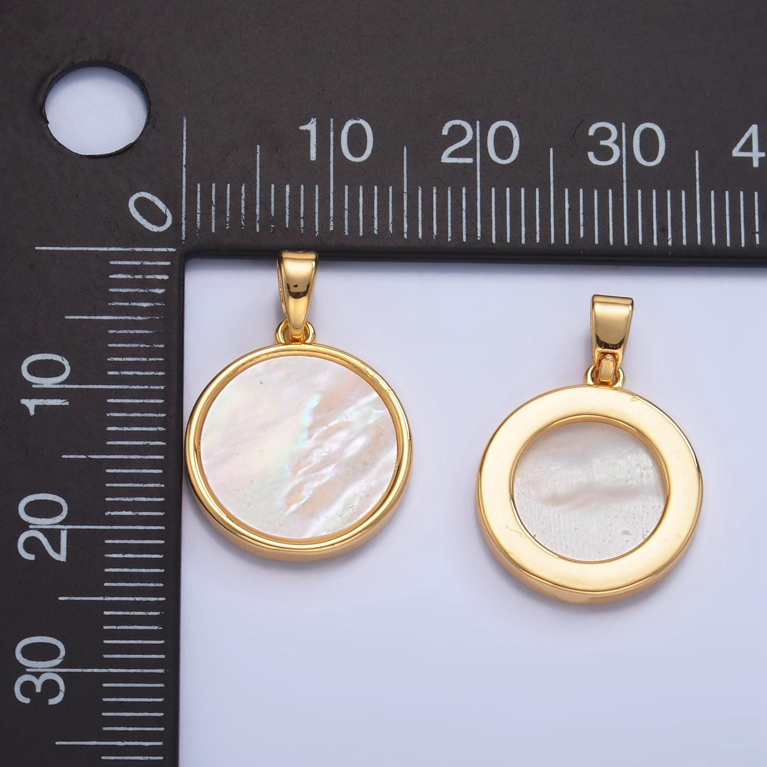 14k Gold Filled Mother of Pearl Charm Coin Medallion