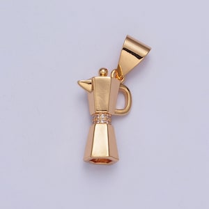 18K Gold Plated Dainty Blender Micro Pave CZ Pendant, Coffee Maker French Press Processor Gold Plated Charm | X-367