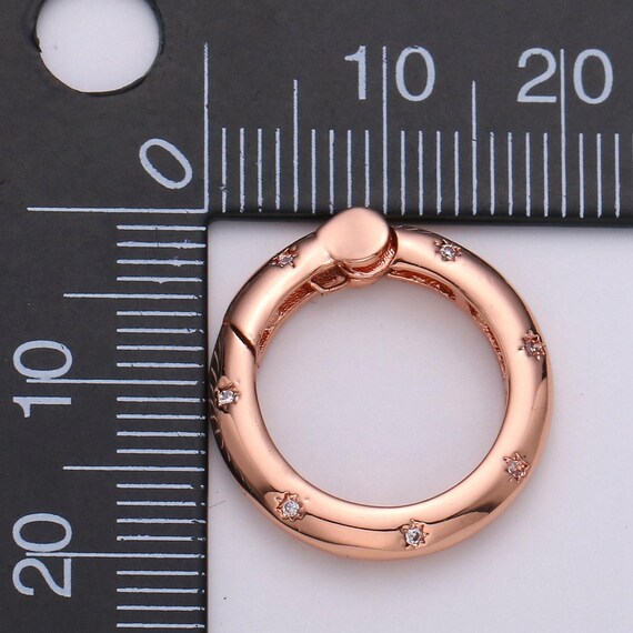 Cz Gold Spring Gate, Push Gate Ring, 20mm Round Ring Charm Holder