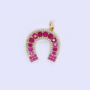Dainty Pink Horseshoe Charm 24K Gold Filled Cubic Lucky Charm Pendant, Horse Shoe for Necklace Bracelet Earrings Jewelry Making Supply W-642
