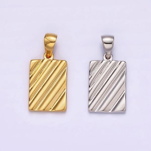 14k gold filled geometrischer rechteckiger Anhänger mit Linienstreifen in Gold und Silber | n1789 n1790