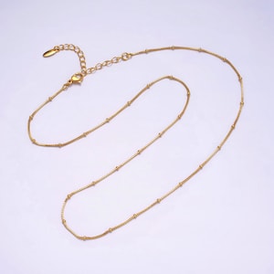 24K Gold Filled 0.8mm Dainty Satellite Beaded Box Chain 18 Inch Layering Necklace | WA-1926