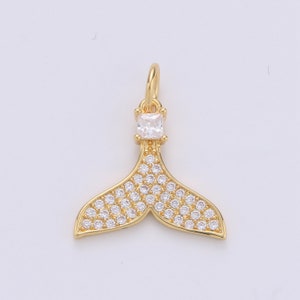 Micro Pave Gold Wal Schwanz Charme, Armband Charme, Halskette Charme, Ohrring Charme, Ozean Schmuck, Fisch Schwanz, Delphin Schwanz, Meerjungfrau Schwanz, CHGF-1596