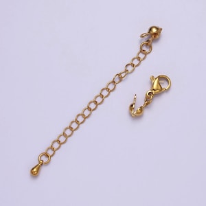 24k gold filled lobster clasps with 2.5 inch extender & golden crimp cord ends, wholesale jewelry supply findings for necklace making, l-721